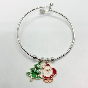 Santa Claus and Christmas Tree Bangle Charm Bracelet